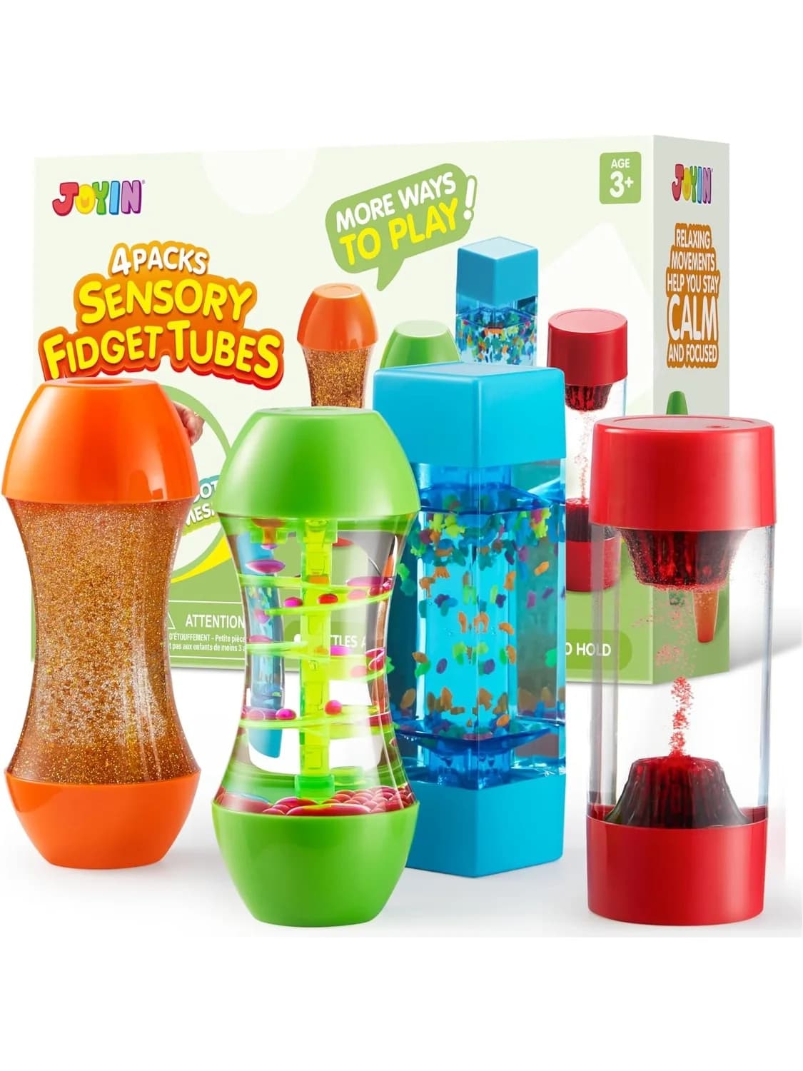 JOYFY 4-pack Fidget Tubes Sensorische Buizen Stressverlichtende Kalmerende Hulpmiddelen voor Kinderen Autisme Kalmeringshoek Kerst School Cadeaus