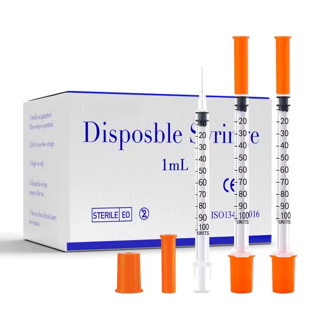 100 stuks 1 ml/cc 30G 8 mm wegwerp steriele oranje insuline-spuit met 5/16 " naald individueel verpakt voor het voeren van huisdieren