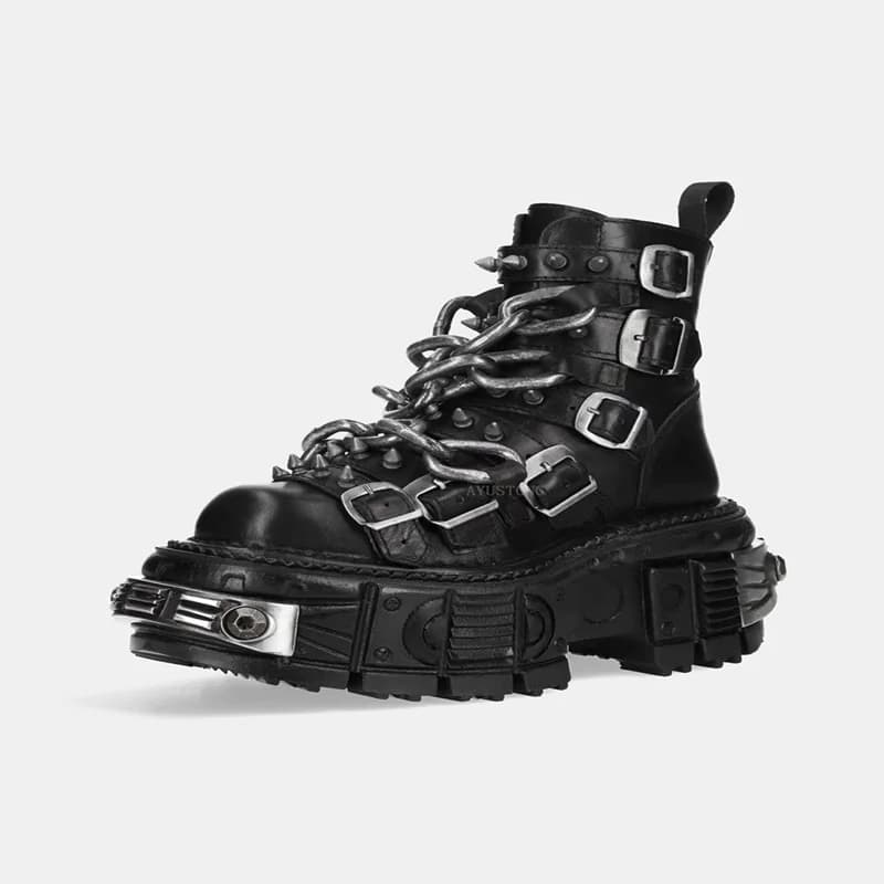2026 Gotische dameslaarzen met dikke hak, verhoogde hak, stoere donkere punk locomotief korte laarzen 8cm Tide