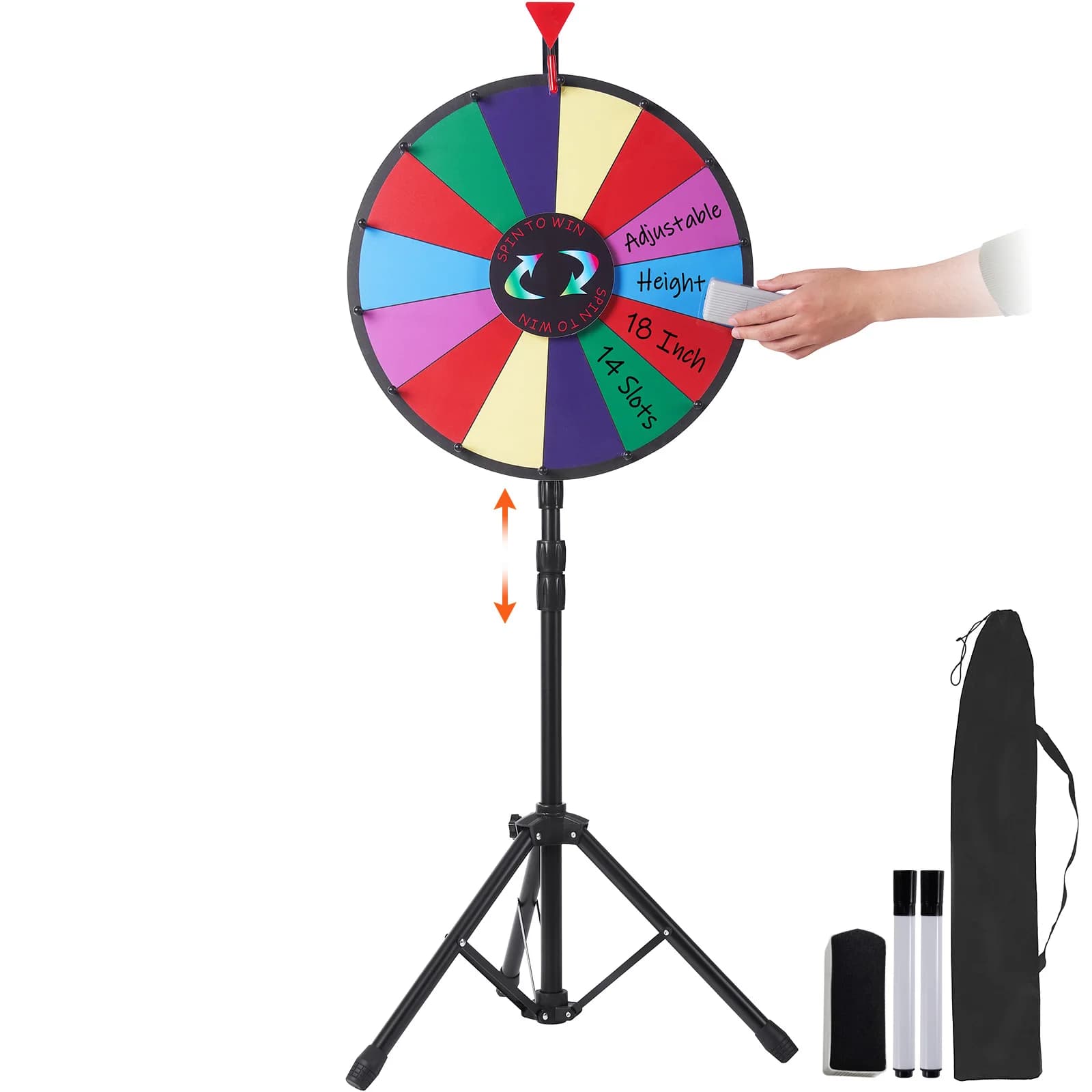 SucceBuy 18 inch tafelblad kleurenprijswiel met opvouwbare statiefvloerstandaard 14 slots droog wissen voor Win Fortune Spinning Stand Game