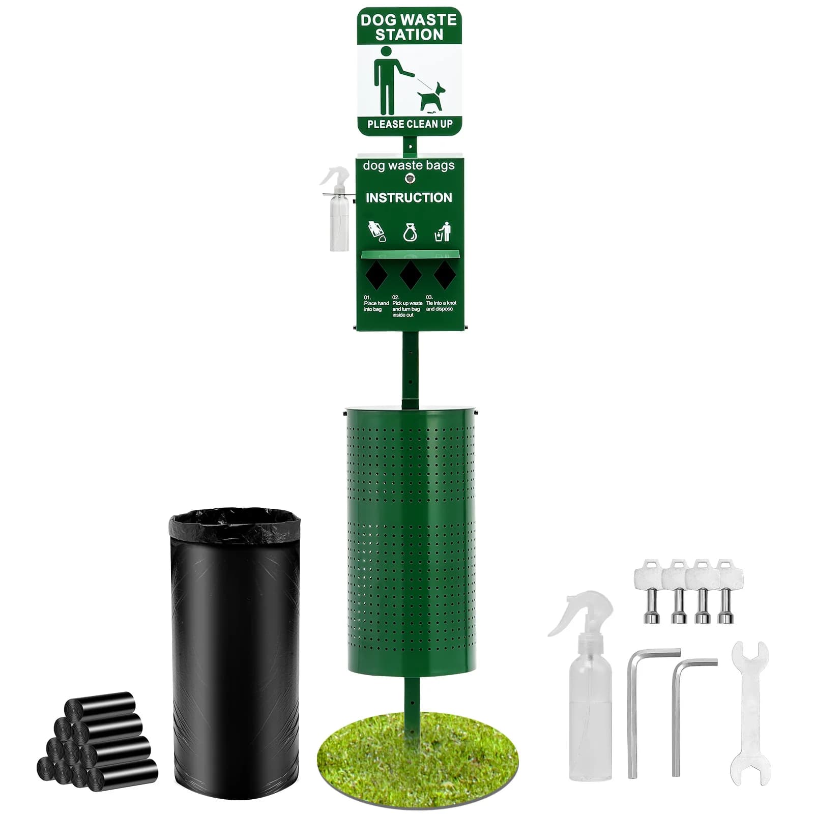 SucceBuy Hondenafvalstation met handwasfles Commercieel hondenkakstation Zakdispenser Hondenafvalverwijderingssysteem voor buiten