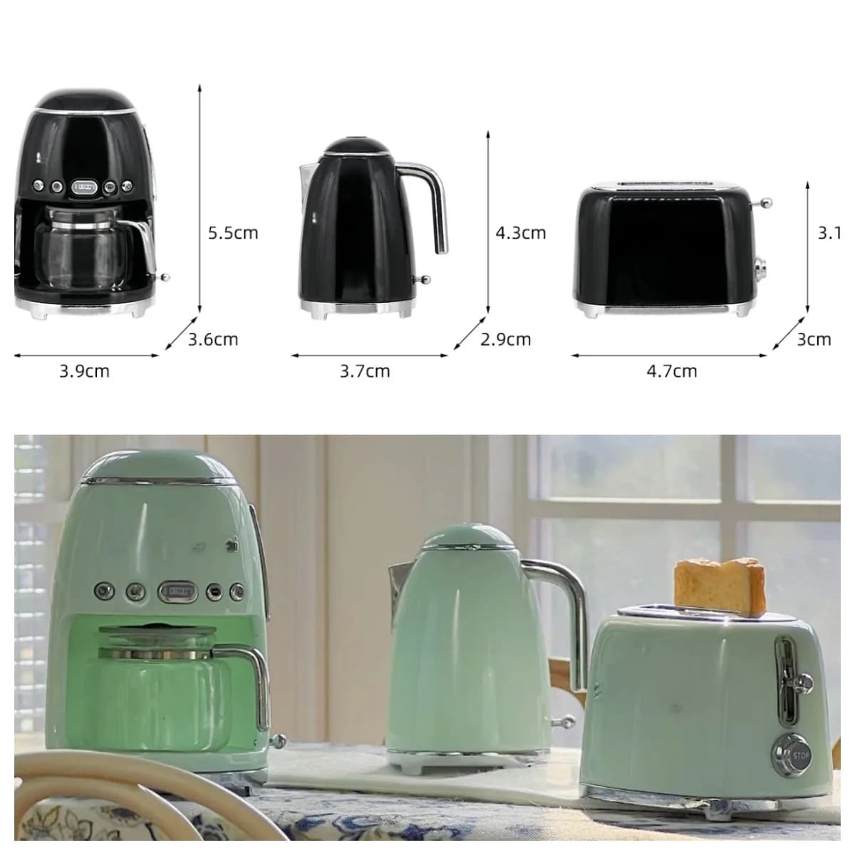 1/6 Miniatuur Poppenhuis Keukenset Retro Koffiezetapparaat Blender Waterkoker Vintage Mini Apparaten Bjd DIY Model Display (6 Stijlen)