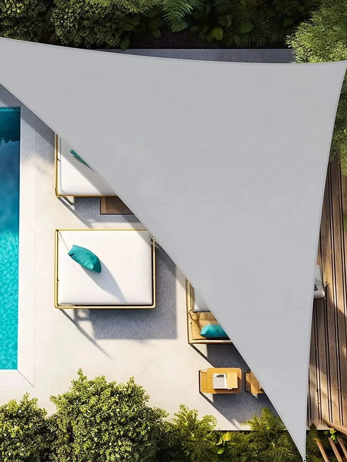 Driehoekige zonneschermzeil met UV-bescherming en bevestigingsset voor buiten, patio, zwembad, strand, achtertuin, tuin, zonwerende tent
