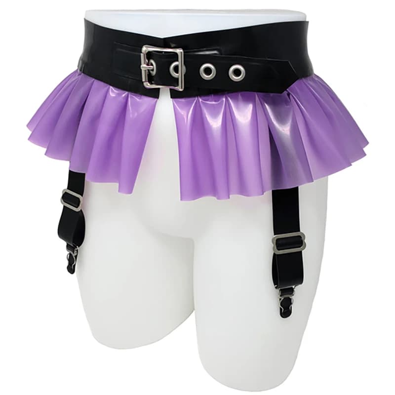 Sexy rubberen latex jarretels riem 4 verstelbare bandjes jarretelgesp rubberen peplum rokken ruche zoom voor dij hoge kousen 055