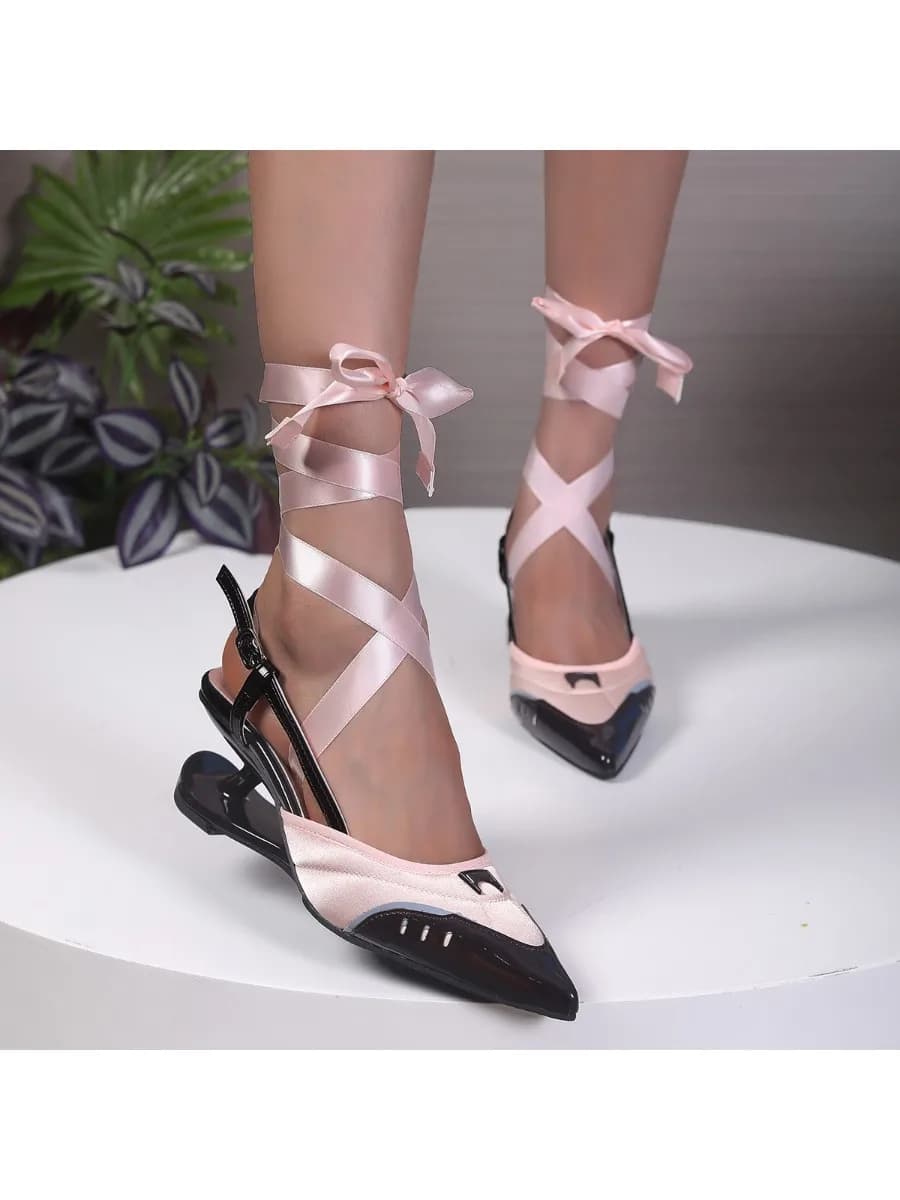 Sportieve hoge hakken met puntige neus Dames Nieuwe Colorblock Veelzijdige ademende mesh-schoenen met bandjes