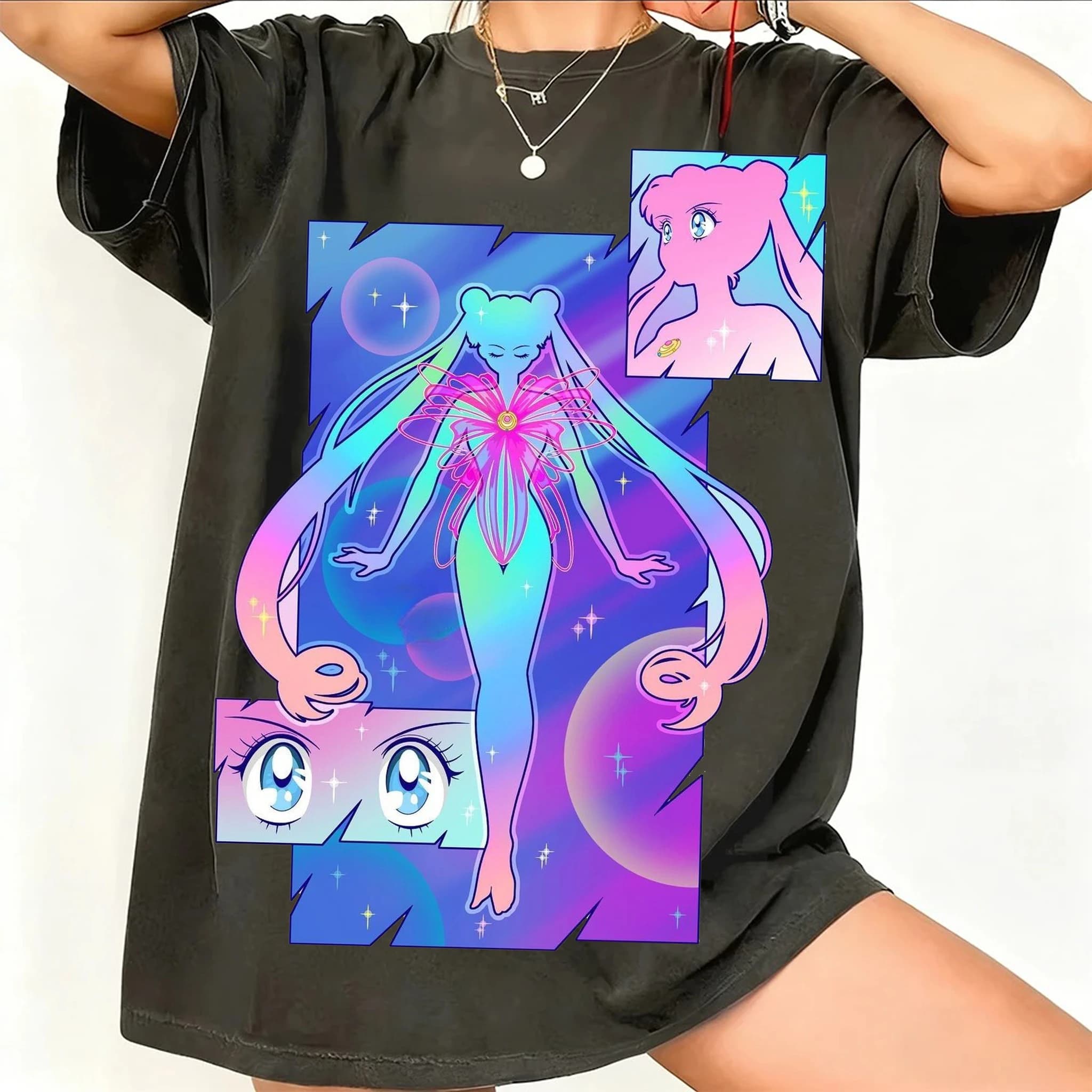 Sailor Moon Retro jaren 90 Anime Grafische T-shirt Zomer Katoen Heren Dames Tee Streetwear Casual Trend Korte Mouw Koppel Hip Hop Top