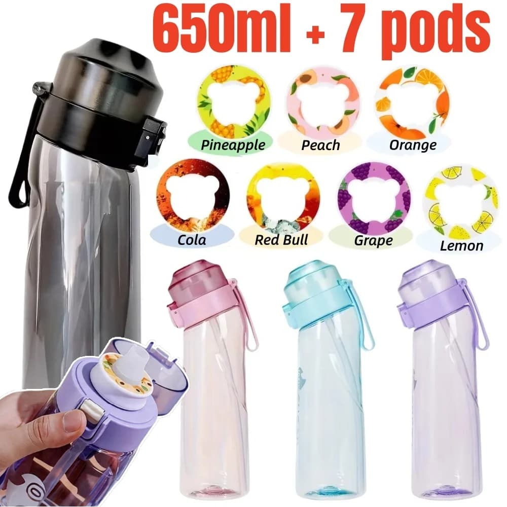 650 ml/22 oz sportwaterfles met 7 fruitgevulde pods, draagbare fitnessflessen voor buitenactiviteiten, lekvrije drinkbeker