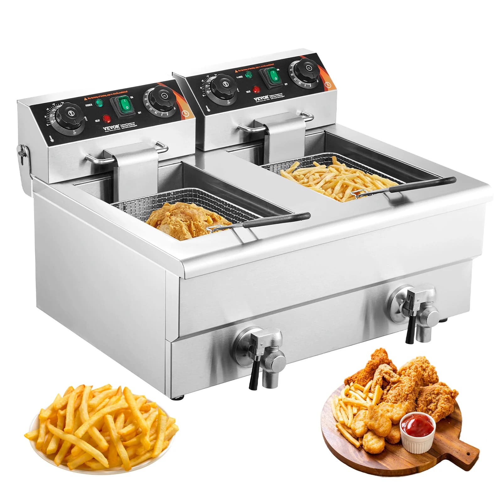 SucceBuy Commerciële Friteuse 2 x 11.6Qt/11L Dubbele RVS Olie Friteuse met Olie Filtratie Elektrische Friteuse voor op het aanrecht