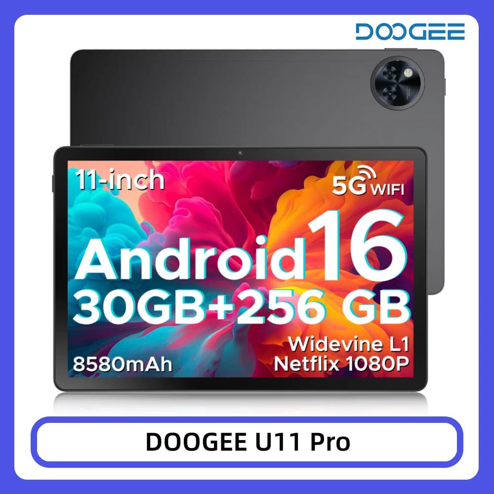 DOOGEE U11 Pro Tablet Android 16 30GB+256GB 11" HD 90Hz scherm 8580mAh batterij Unisoc T7200 octa-core 13MP+5MP Widevine L1