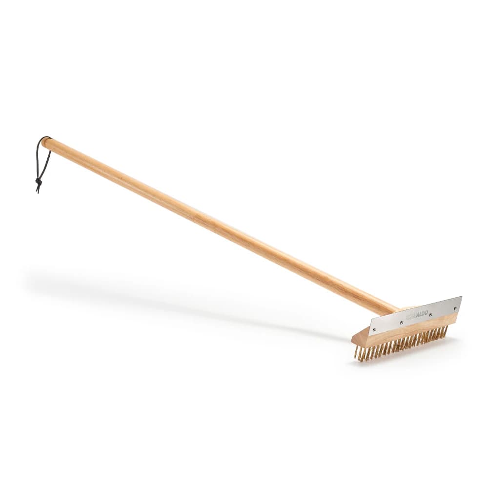 ROMALDO 53cm/103cm Pizzaovenborstel Messing borstelharen met roestvrijstalen schraper Koperen borstel Houten handvat voor ovenaccessoires
