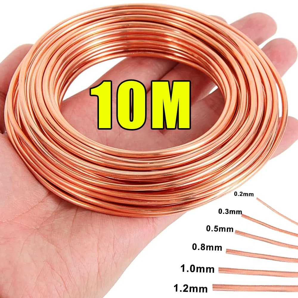 10M T2 Zuiver Koperdraad Ronde Spoel Geleidende Kale Koperkabel Draden voor Elektrische Draad DIY Craft 0.3/0.5/0.8/1/1.2mm