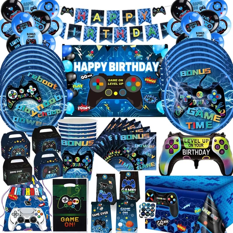 Videogame Verjaardagsfeestje Decoratie Wegwerpservies Set Papieren beker Plaat Tafelkleed Servet voor kinderen Babyshowerbenodigdheden