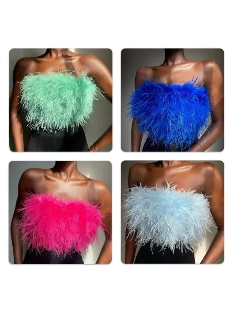 77HE Vrouwen Faux Furs Crop Tops Strapless Bandeau Tube Top Pluche Esthetische Cami Vest Top Clubwear