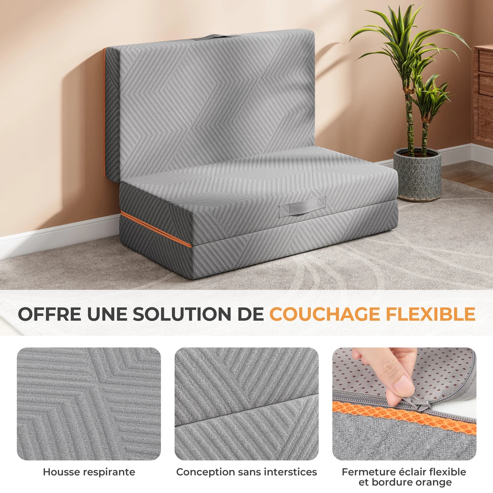 Vesgantti draagbare drievoudige matras 15 cm gel-geheugenschuim – opvouwbaar gastenbed voor kamperen en reizen