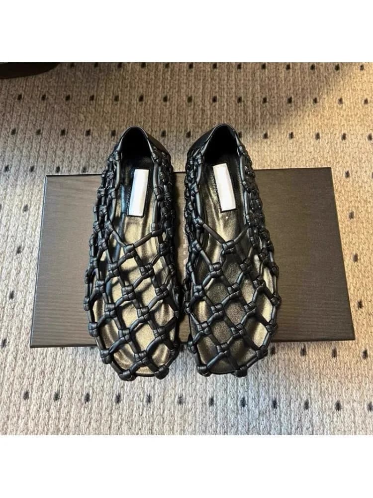 Luxe Merk Designer Platte Sandalen voor Vrouwen Mode Geweven Holle Loafers Zomer 2026 Comfort Strand Casual Schoen Zapatos De Mujer