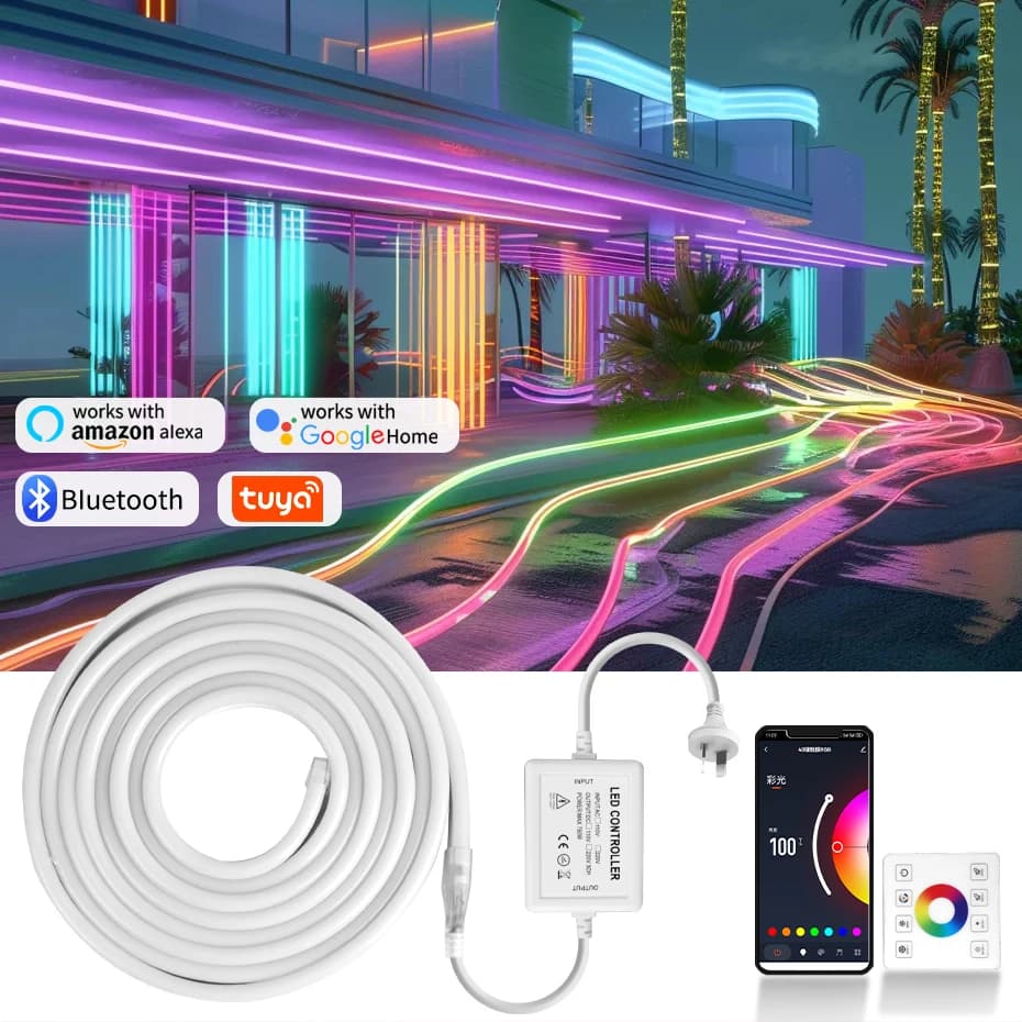 220V Dimbare RGB Led Tape 1M-100M Smart Tuya WiFi RGB Neon Light Strip met RF-paneel Afstandsbediening AU Plug Waterdichte Flexibele Tape