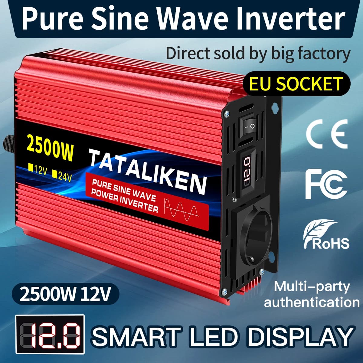 Omvormer Zuivere Sinus 2500 W/3500 W/4500 W/5000WDC 12 V/24 V naar AC 220 V 230 V Voltage Transfer Converter Oplaadadapter EU Socket
