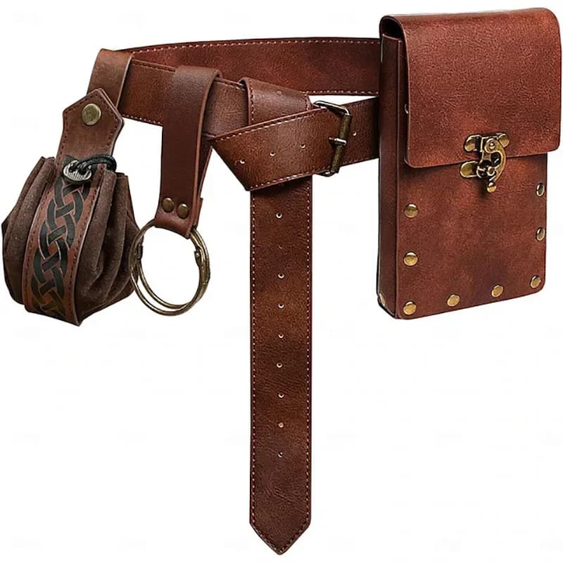 4PCS/1PCS MedievalCosplayLeather Belt Koperen Munt Heuptas Renaissance Jurk Stoomriem Rollenspel Halloween Belt Set Cosplay