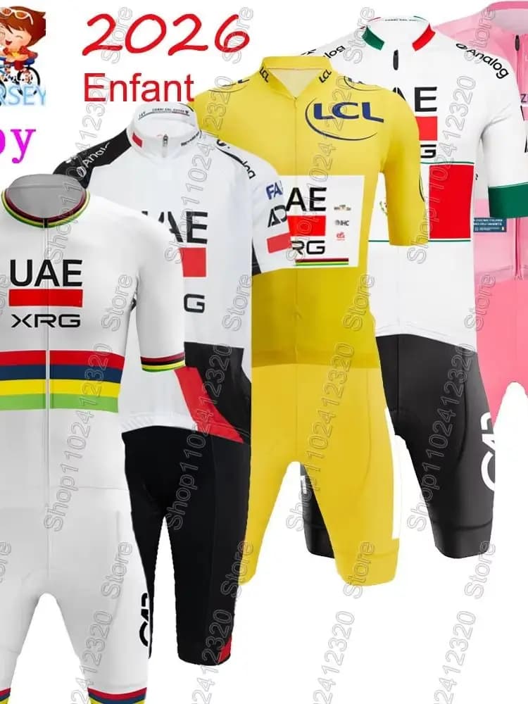 Kids UAE 2026 Frankrijk Tour Wereldkampioen België Mexico Fietsshirt Jongens Meisjes Fietskleding Kinderkleding Fietsshirts Pak Broeken