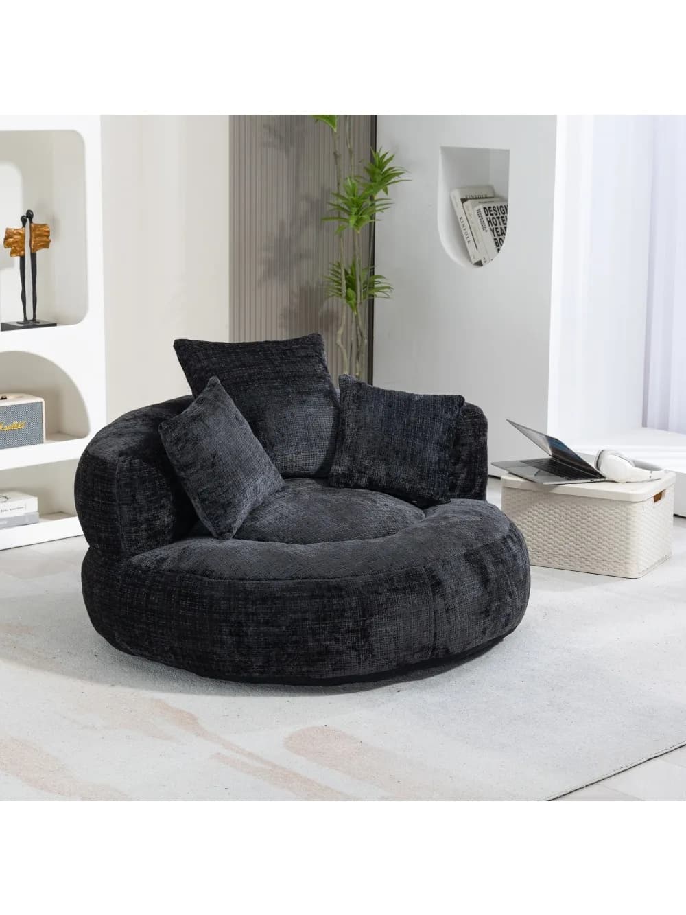 Duurzame chenille luie loungerbank, hoge rugleuning met 3 kussens, multifunctionele gamingstoel – binnen en buiten thuiskantoor