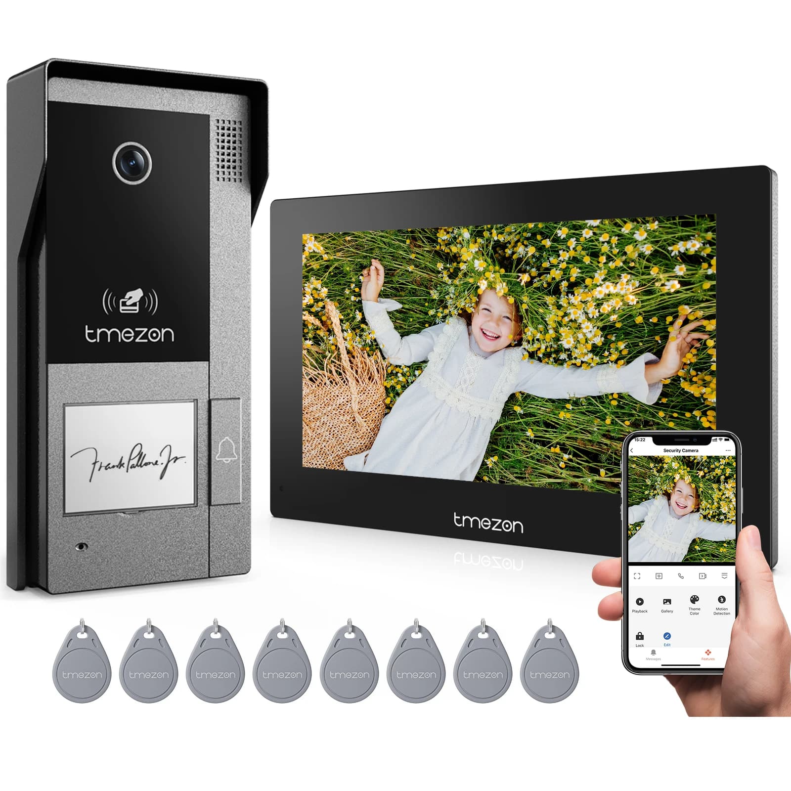 TMEZON MZ-790-D90 2-draads video-intercomsysteem met camera en 7 inch 1080P touchscreen IP-videodeurtelefoon, Tuya, 2-draads, op afstand ontgrendelen