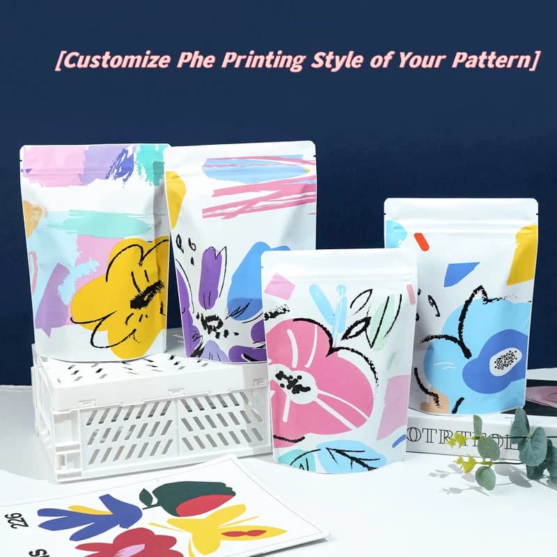 50 stks Hoge Kwaliteit Aangepaste Gedrukt Aluminiumfolie Staande Rits Zak Thee Suiker En Moer Bruiloft Verpakking Pouch Print Logo