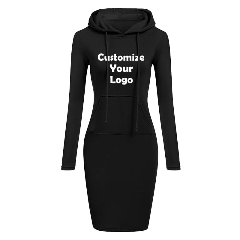 Aangepaste herfst winter mode sweatshirtjurken voor dames zak met capuchon casual jurk effen kleur mini-jurk met lange mouwen