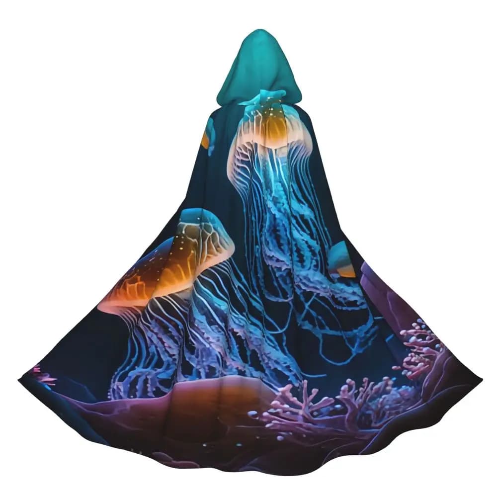 Heksenmantel Kwallen In De Oceaan Zee Halloween Cosplay Kostuum Unisex Volwassen Mantel Retro Leeftijden Cape