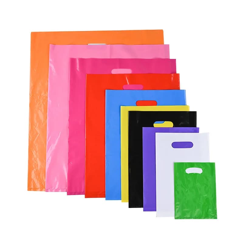 10/20 stuks aangepaste logo kleur boodschappentas met handvat geschenkzakken draagbare plastic zakken voor kerst bruiloft verjaardagsfeestje