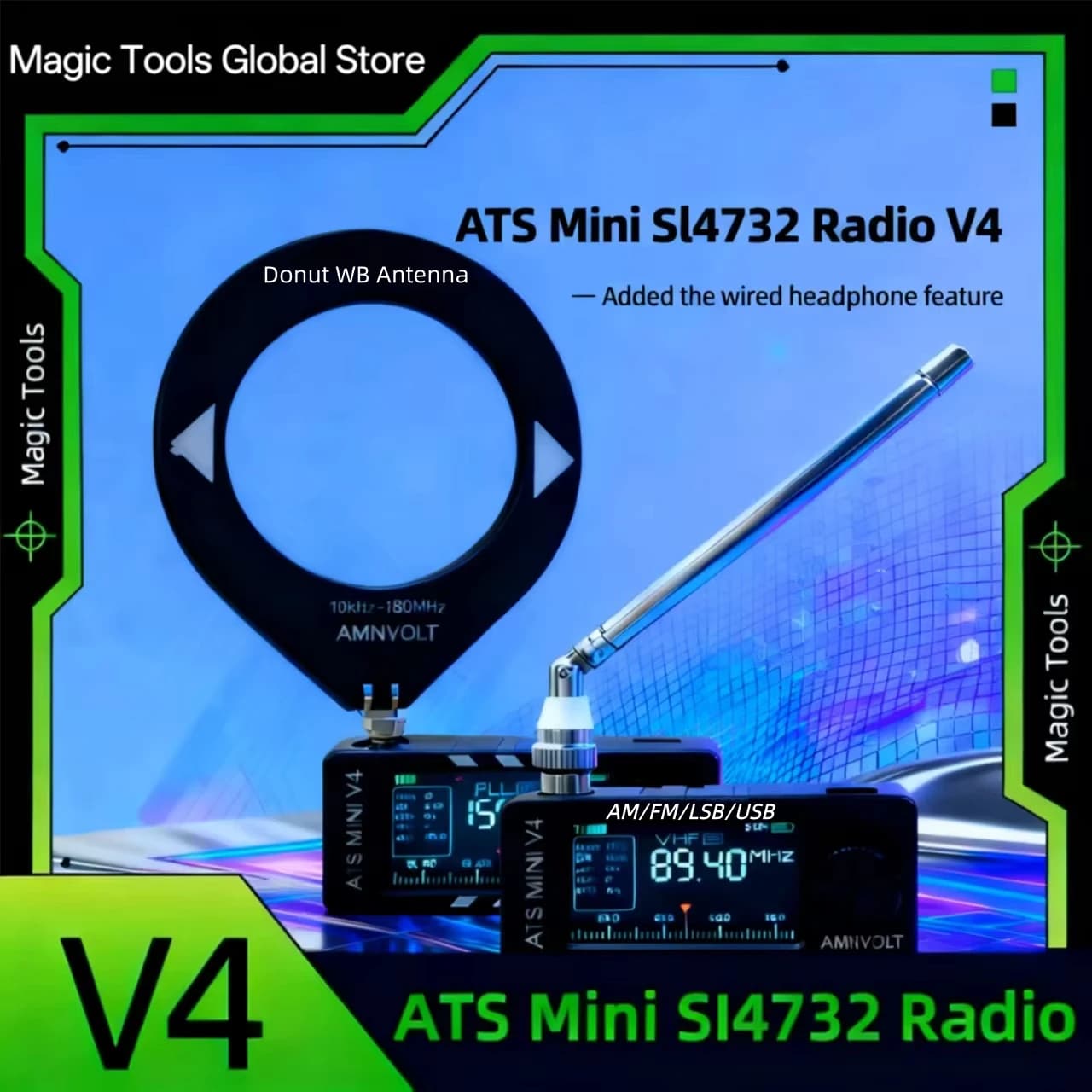 AMNVOLT V4B ATS MINI SI4732 All Band DSP Radio FM/AM/SSB/LSB/USB Ontvanger Ingebouwde Hi-Z Hoofdtelefoonversterker Origineel