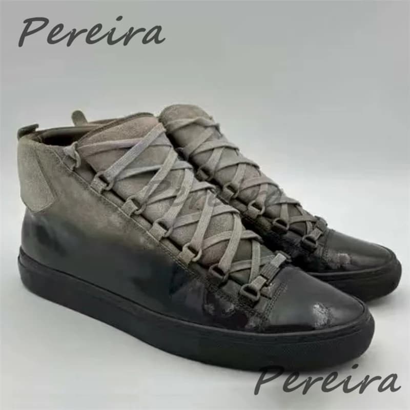 Street Style Heren Hoge Sneakers Gemengde Kleuren Echt Leer Veterschoenen Sportschoenen Outdoor Trendy Veelzijdige Casual Board Schoenen