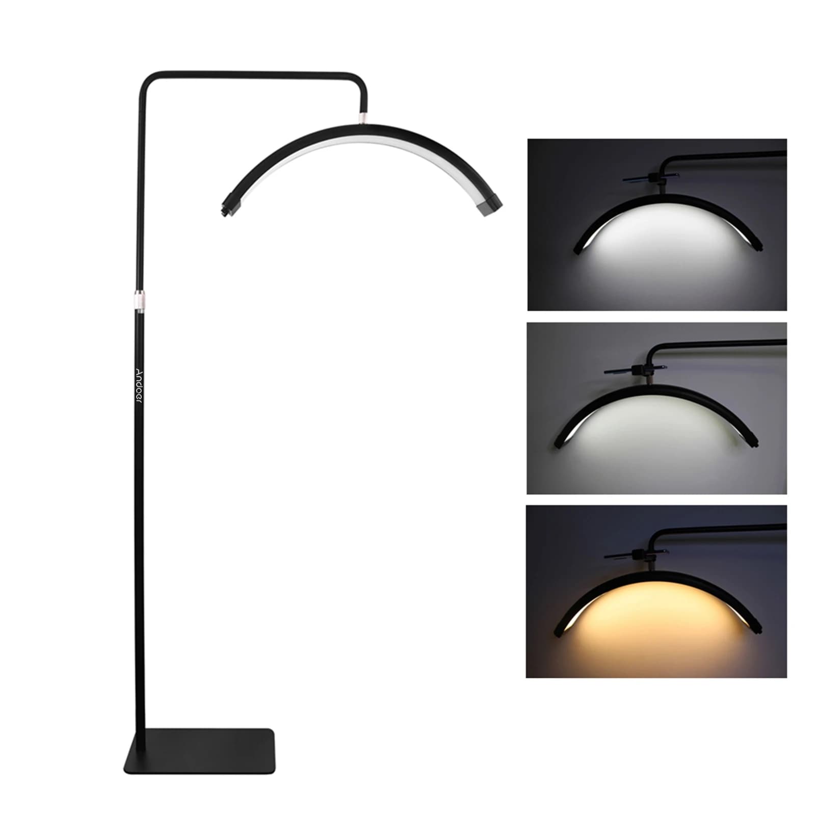 36W vloer LED-videolamp halvemaanvormig invullicht 3200K-5600K dimbaar met 180 cm / 70,9 inch metalen lichtstandaard afstandsbediening