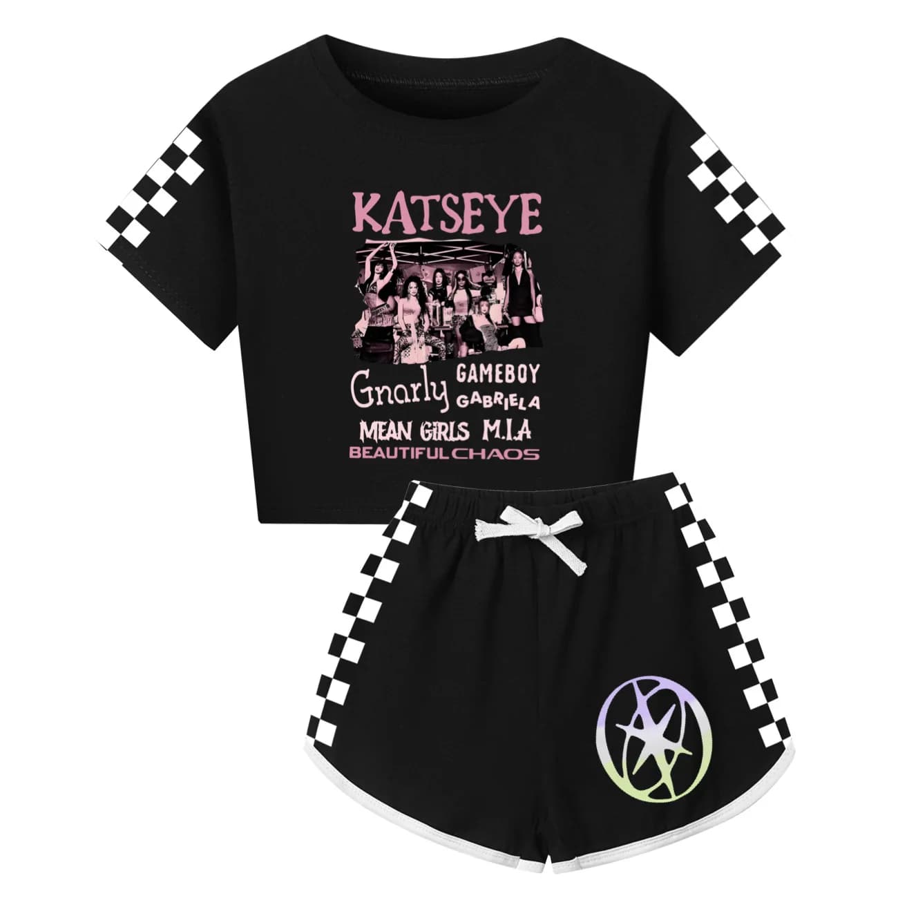 Meisjes T-shirt Katseye Mooie Chaos T-shirt en Shorts Kledingset Outfit Tee Cadeau voor Kinderen Grafisch Korte Mouw Shirt Zomer