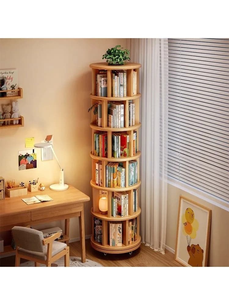Massief houten draaibare boekenkast 360 graden boekenkast plank van vloer tot plafond geïntegreerde wand verplaatsbare hoek kinderboekenkast klein