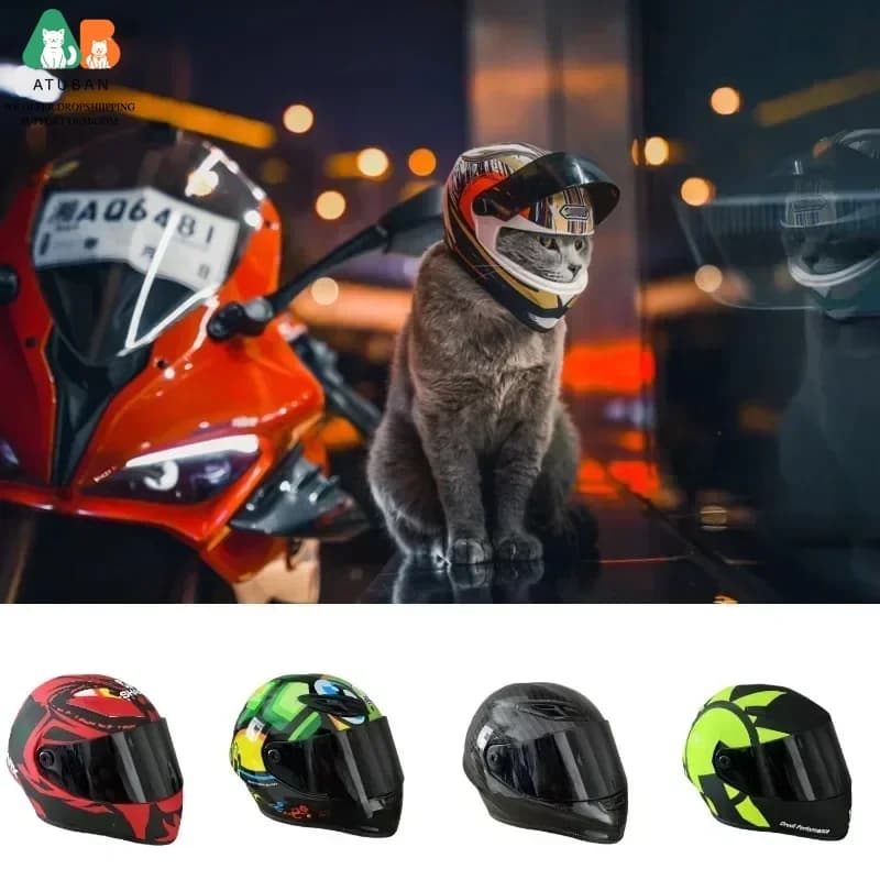 ATUBAN kleine motorhelm voor huisdieren, kat, hond, puppy, mini-helmen, motorhelm met volledig gezicht, buitenhoofdbeschermende helm voor huisdieren