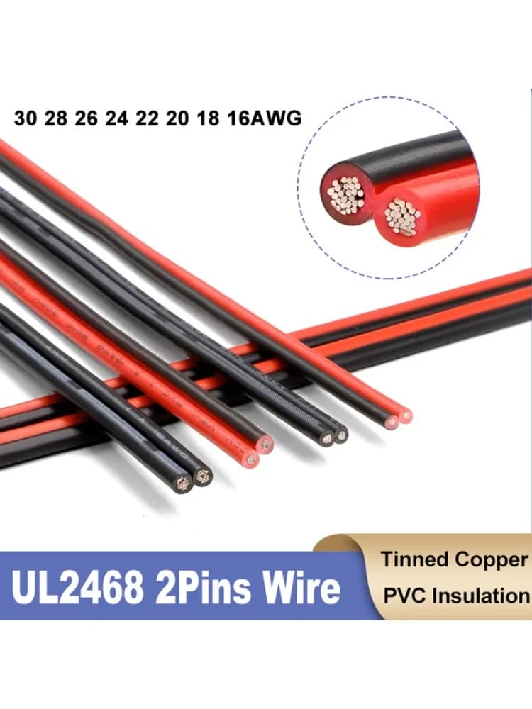 2 ~ 100M Rood Zwart UL2468 2Pin Draad 30 28 26 24 22 20 18 16AWG Elektronische Luidspreker Audio kabel Voor LED Car Audio 12V JST Connector
