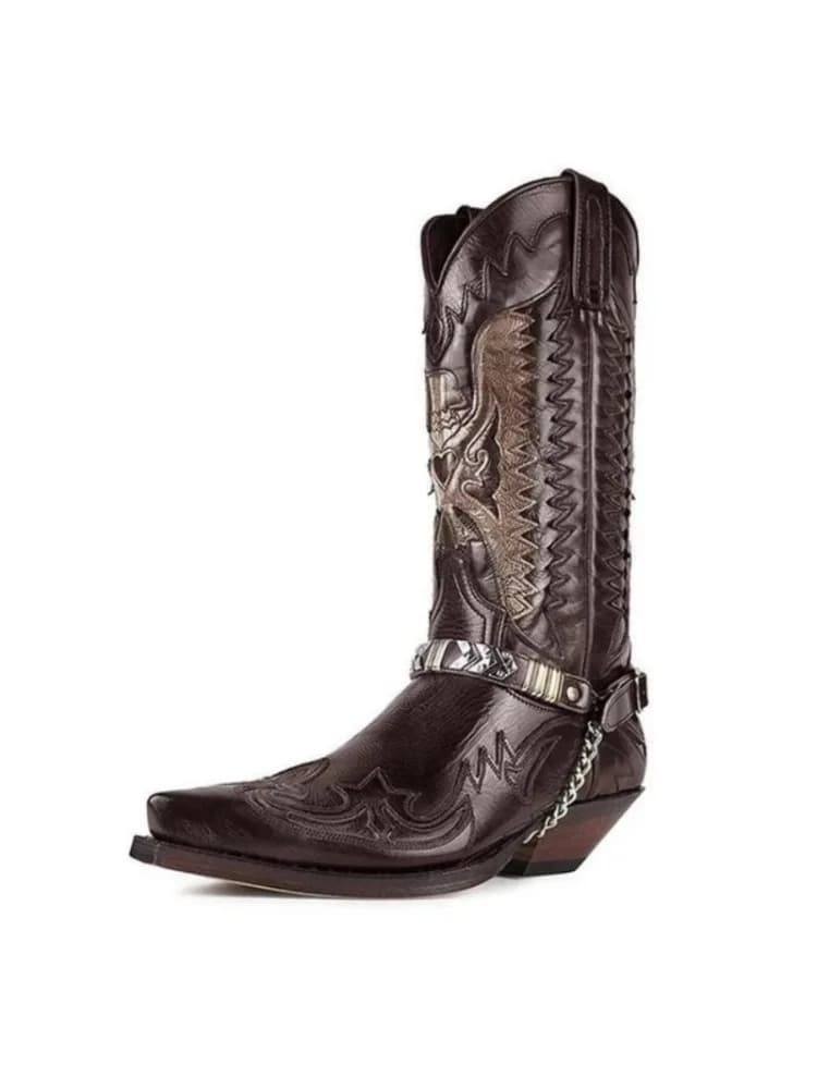Geborduurde halfhoge laarzen met puntige neus Slangenprint Western Cowboy Heren Botines Kleurblokken Instapper Chelsea Cool Botas Femininas