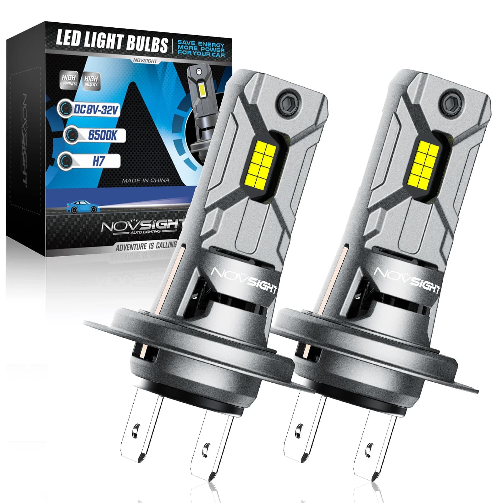 NOVSIGHT Koplamp H7 Mini LED 60W 12000LM Autokoplampen met ventilator 6500K Witte autolampen Plug en Play Led-verlichting voor auto
