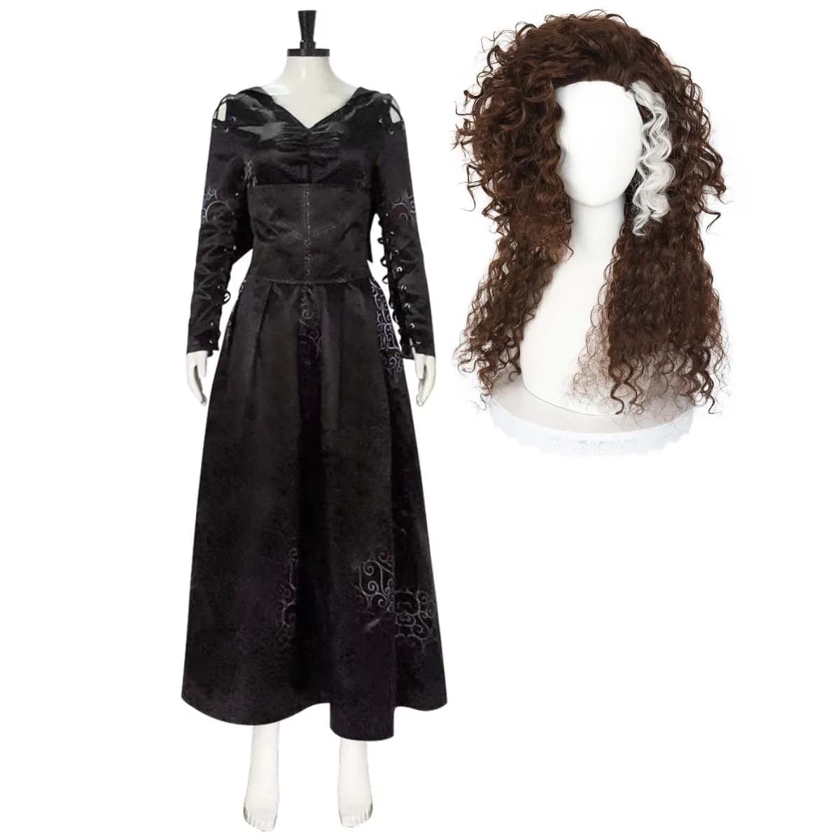 Vrouwen Halloween Carnaval Party Vermomming Magische Film Zwarte Heks Bellatrix Lestrange Kostuum Of Pruik