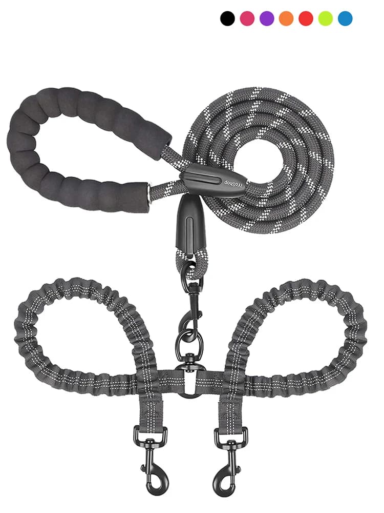 Hondenriemen Walk 2 Twee honden Nylon riemkoppeling Dubbele touwen Twin Leads Walking Dog met kakzak Multi-riemen 1,5 + 0,5 m