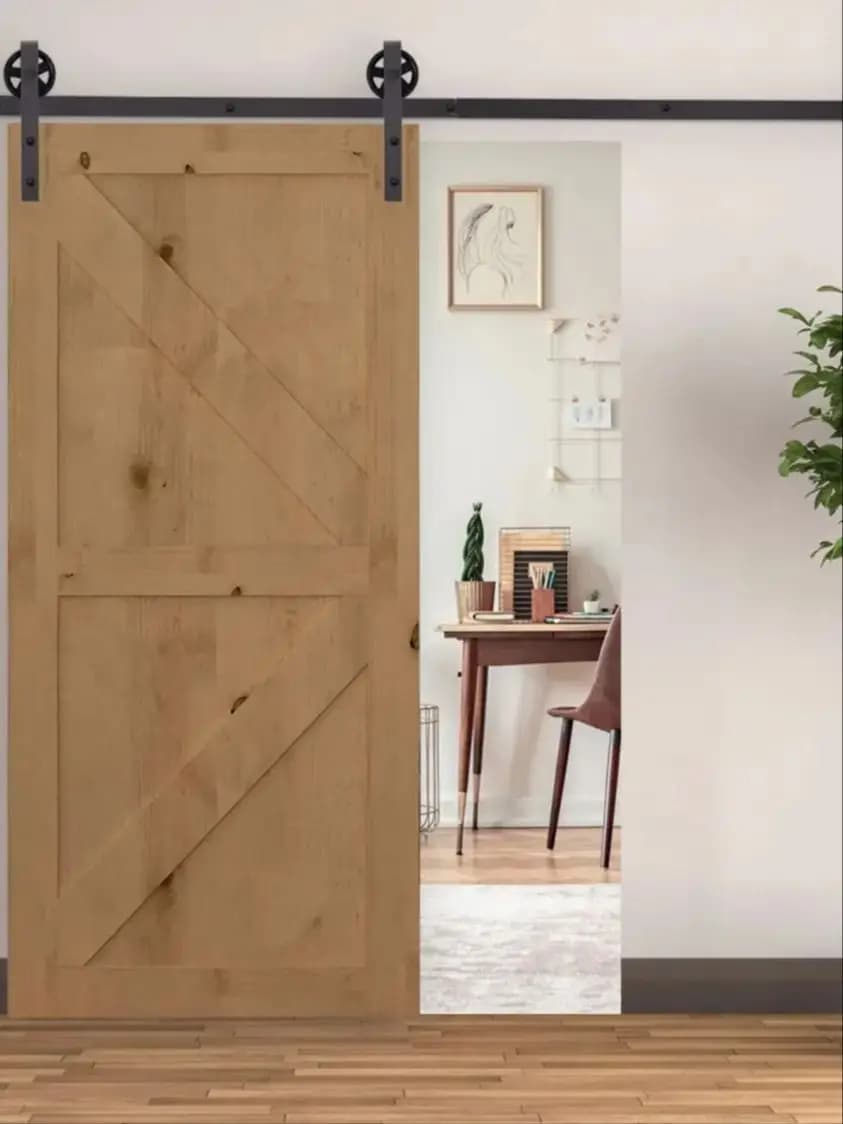 Homcom 6Ft/183Cm Schuifdeurbeslag Houten Schuifaccessoireset met Vloergeleider Koolstofstalen Rail