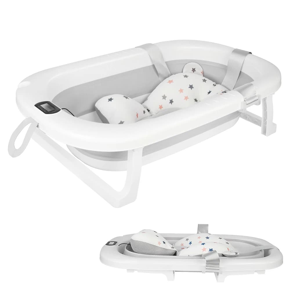 Opvouwbaar babybadje met badmat, babybadje met geïntegreerde thermometer, draagbaar babybadje voor baby's van 0-36 maanden