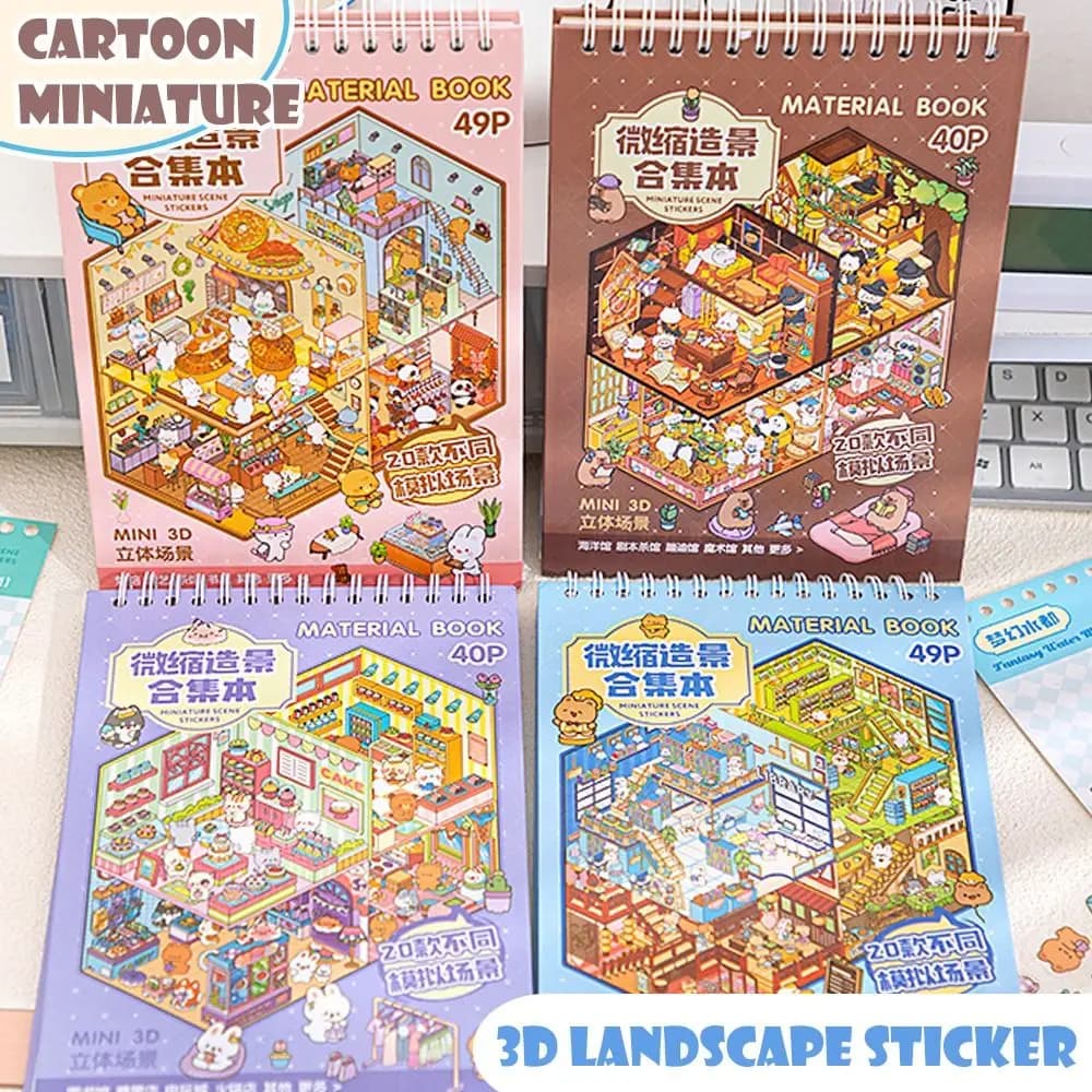3D Cabine Scène Stickers Boek Visueel Stapelen Cartoon Scène Sticker Collectie DIY Cabine Scène Speelgoed Spelstickers