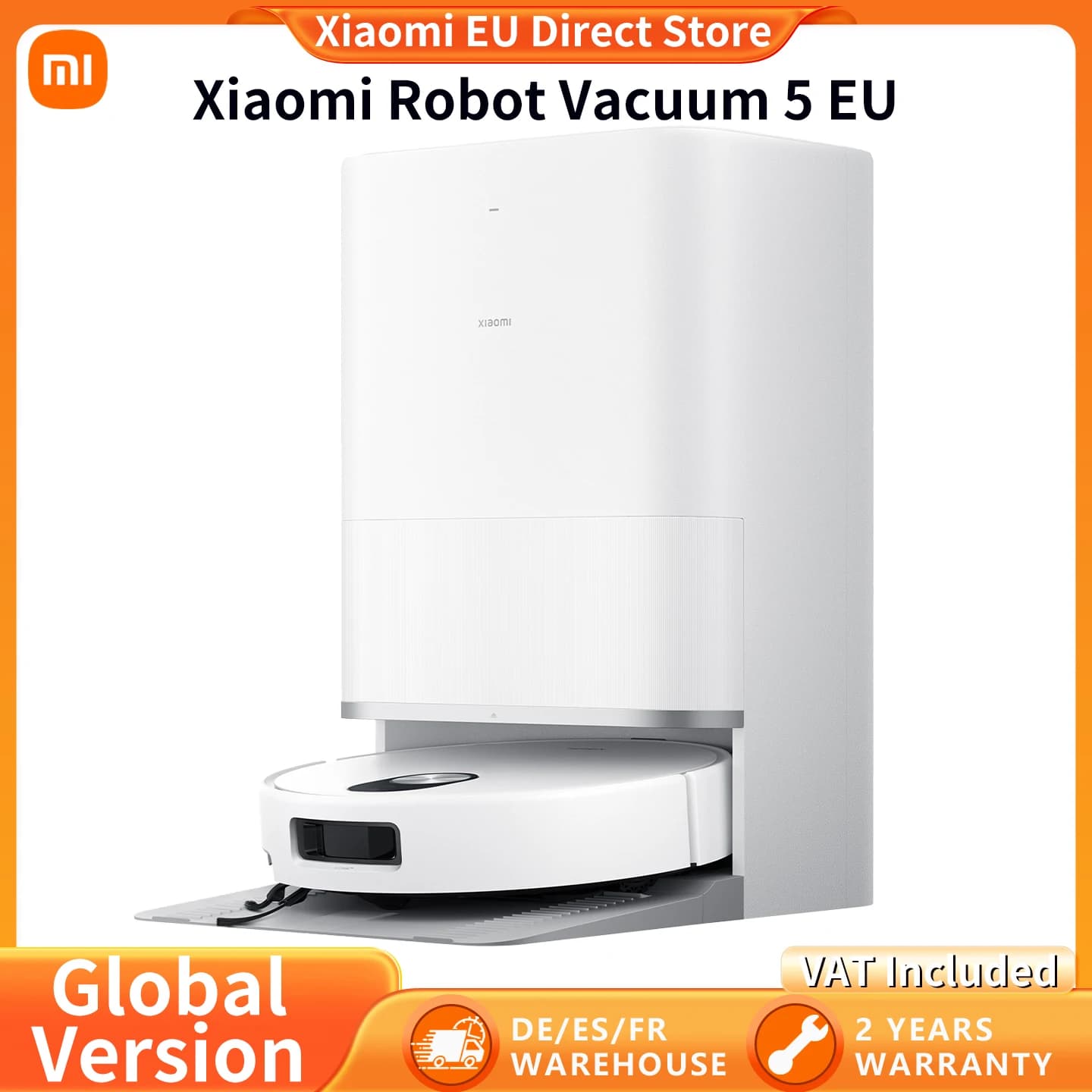 Xiaomi Robotstofzuiger 5 Global Version, APP-besturing, slimme spraakbesturing, 20000Pa zuigkracht, stofzuiger met uittrekbare mop en zijborstel,