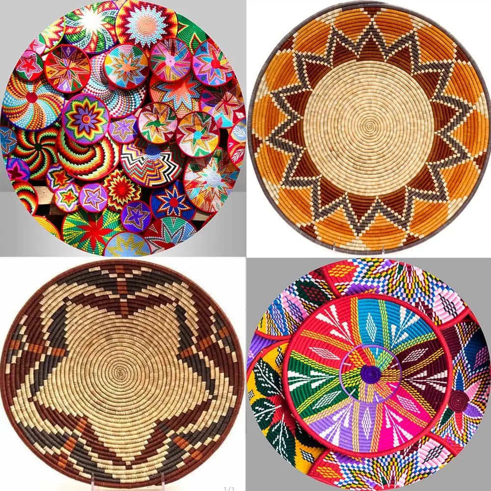 Traditionele Ethiopisch Bloemenpatroon Afrika Kleurrijke Mand Ronde Achtergrond Cover Mexicaanse Feestdecoratie Culturele Traditie