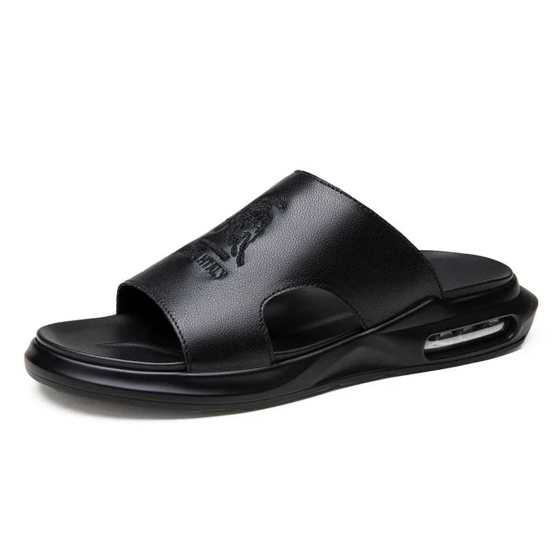 Zomerschoenen voor heren 2026, echt lederen slippers, geborduurde casual sandalen, comfortabele slides, sandalen met luchtkussen, strandslippers
