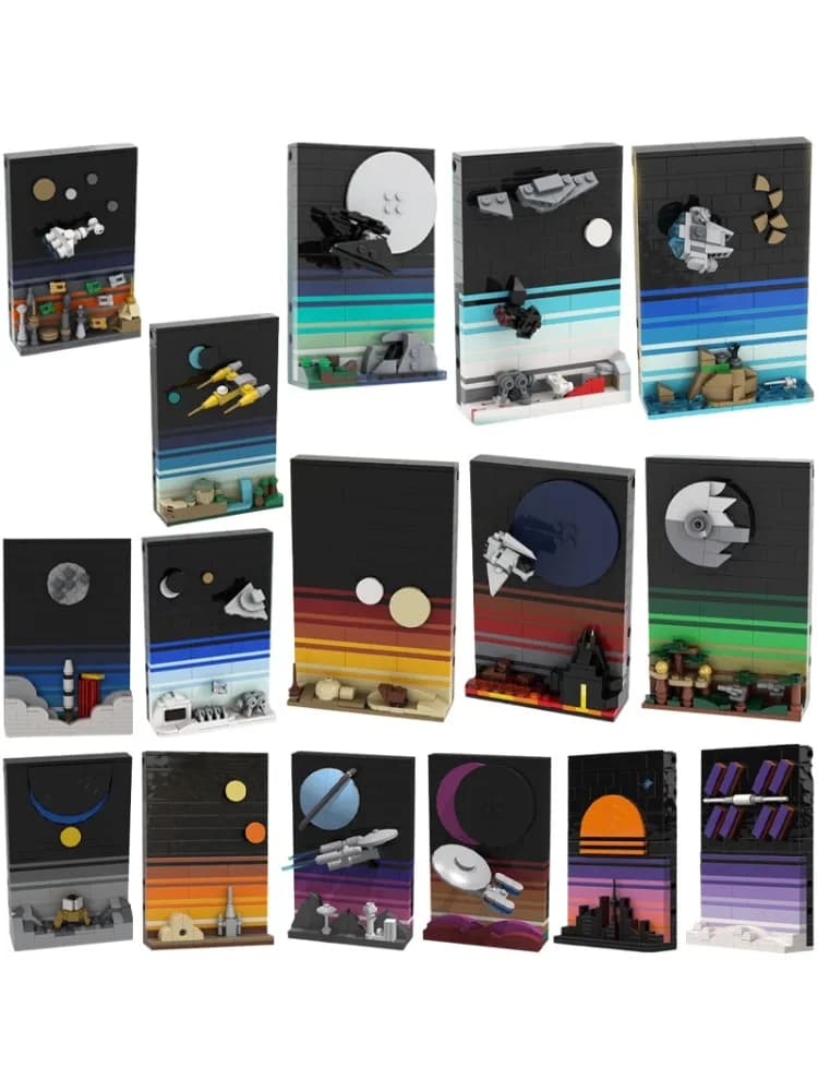MOC Creatief Ontwerp Star Movie Series Tales of the Space Age Ansichtkaart Bouwstenen Model Kid Puzzel Speelgoed Volwassen Collectie Cadeau