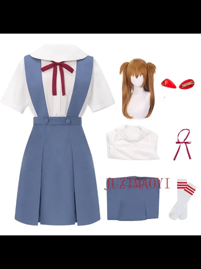 Rei Ayanami Cosplay Kostuum Asuka Langley Soryu Cosplay Vrouwen Schooluniform Jurken Pruik Haarspeldjes Halloween Loli Kleding