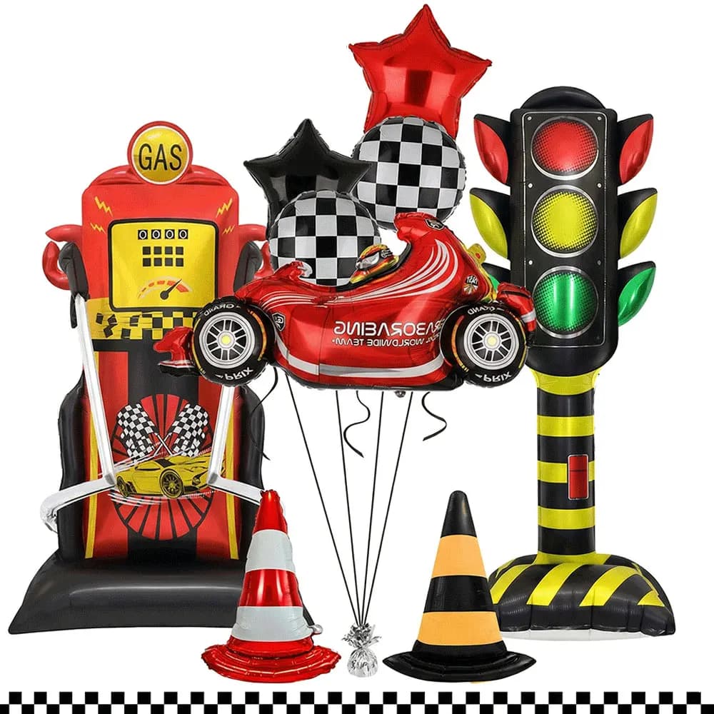 Raceauto Verjaardagsparty Decoratie 4D Staande Tankstation Verkeerslicht Folieballon Two Fast Boys 1e 2e Verjaardag Decoratie Favoriet
