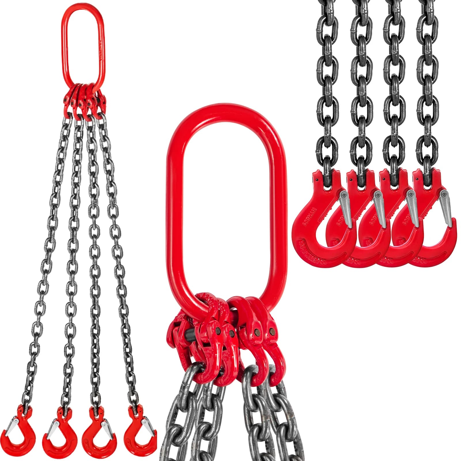 SucceBuy 4T kettingsling 1M / 2M x 8MM vierpoots met poedercoating stalen haak - klasse 80 hoge temperatuurbestendigheid voor hijsen